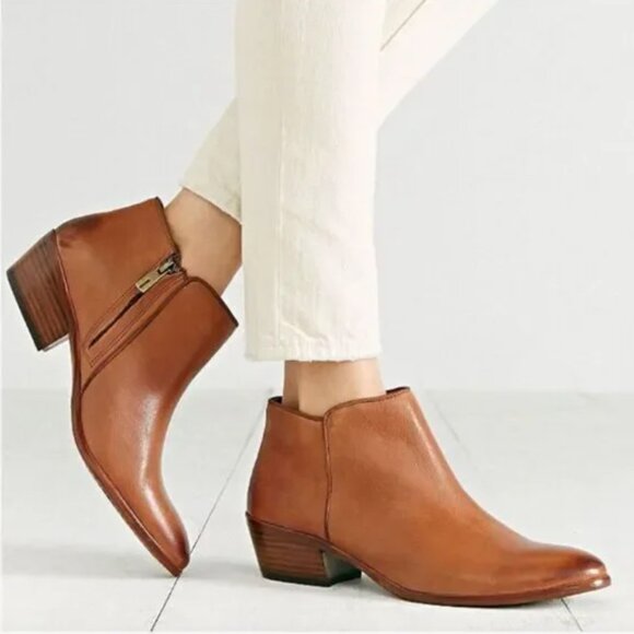 Sam Edelman Petty Ankle Boots Bootie Shoes Leather Side Zip Cognac Brown Size 7 - Picture 1 of 7